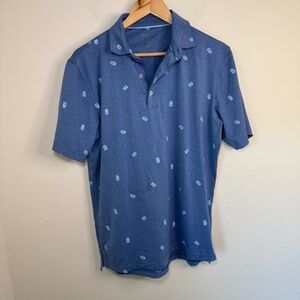 Johnnie-O Polo Shirt Men's MD Blue Tiki Printed Golf Performance Resort Casual